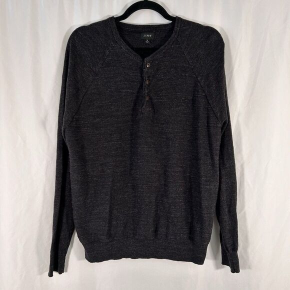 J. Crew Sweater Men's Medium Black 1/4 Button Long Sleeve 100% Cotton Pullover - Picture 1 of 6